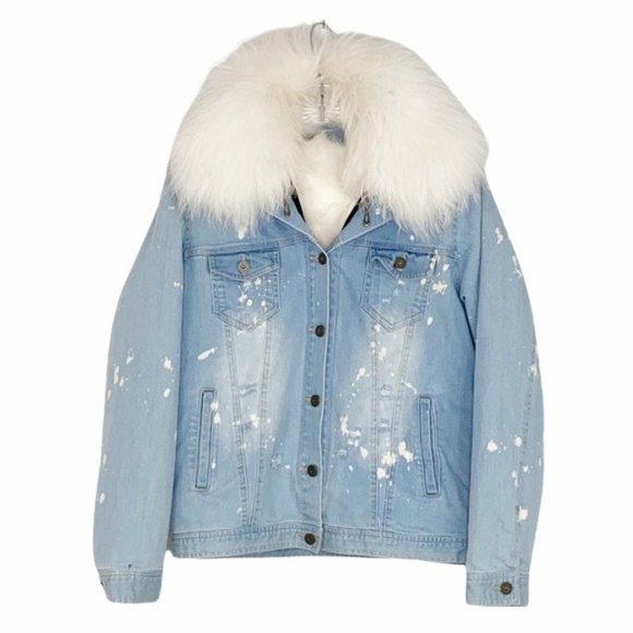 Daniella Erin NYC Jackets & Blazers - Daniella Erin NYC Distressed Denim Fur Jacket